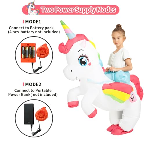 JUROSAICA Inflatable Unicorn Costume Kids Ride On Blow Up Unicorn Costume Child Inflatable Halloween Costume For 7-10 Years Old Boys Girls Cosplay Party