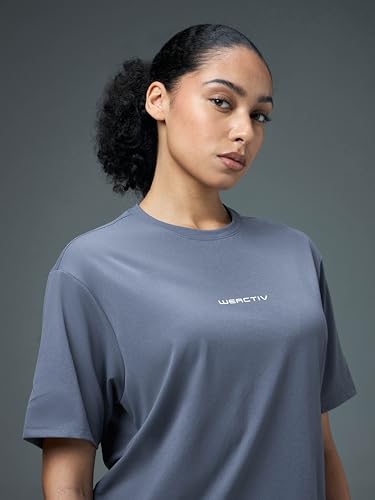 Image of TECHNOSPORT Women's Printed Boxy Fit Round Neck T-Shirt COTFLEX Half Sleeve Slip On Polyester for Gym Yoga Workout UPF50+ Anti Odour
