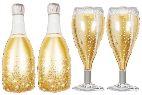4PCS Bride Champagne Bottle and Glass Foil Balloons...