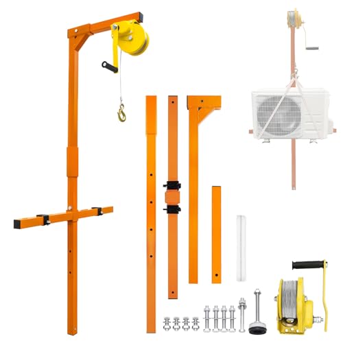 Herramienta de grúa de elevación de aire acondicionado con colgador y polea, soporte desmontable, capacidad de carga de 330 libras para una fácil instalación en el exterior