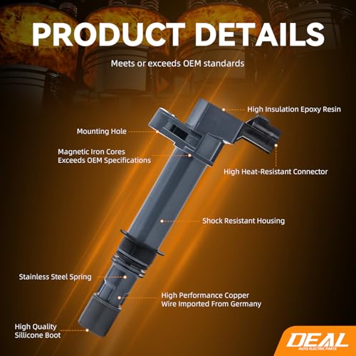 DEAL Ignition Coil Pack, Compatible with Dodge Dakota Durango Nitro Ram 1500 - Jeep Commander Grand Cherokee Liberty - Mitsubishi Raider - Chrysler Aspen 3.7L V6 4.7L V8, Replace UF399, Set of 1 by DEAL AUTO ELECTRIC PARTS - Image 3