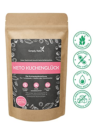 Simply Keto Kuchenglück Lower Carb* Kuchen Backmischung - Cake Mix für Kuchen, Biskuit-Tortenboden oder Muffins - Nur 3,2g Netto-Kohlenhydrate pro 100g - Geeignet für Ketogene Ernährung - 360g