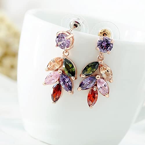 Womens Long Earrings, Trendy Dangle Earrings Copper Colorful Leaf Mother's Day Gifts 10X25Mm #TOP3