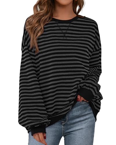 BTFBM Womens Oversized Striped Sweatshirt 2026 Spring Crewneck Long Sleeve