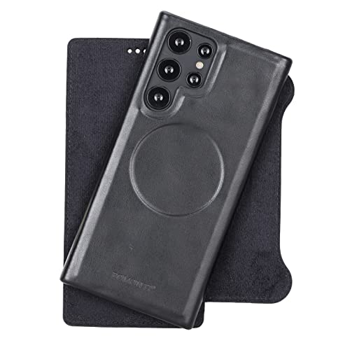 Galaxy S23 Ultra 6.8" Leather Wallet Case, S22 Ultra Card Holder Rfid Protected, Genuine Leather, Magnetic Detachable Folio Cover For Man Or Women, Unique Design, Wireless Charge Compatible, Handmade #TOP3
