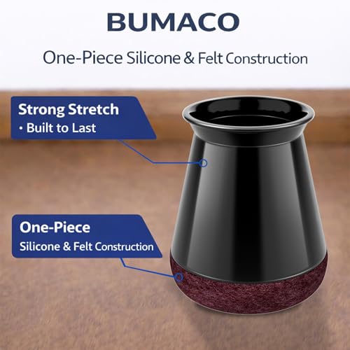 Image of BUMACO Chair Leg Floor Protectors for Hardwood Floors Anti-Scratch 20 Pack | Silicone Furniture Cups Reduce Noise Felt Pads Covers to Protect Floors Easy to Remove Black Universal XS (Fit: 8 /16 inch-15 /16 inch)