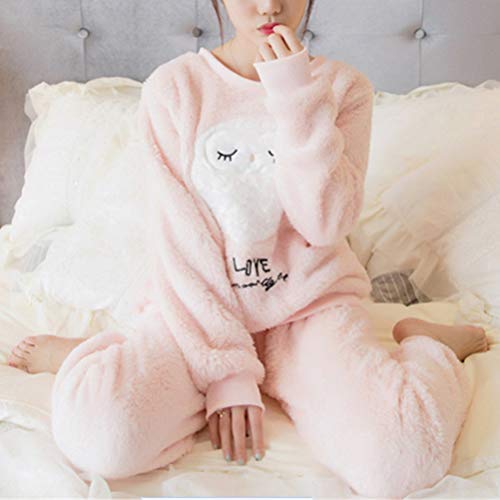 Pijama de manga comprida de flanela FENICAL com estampa de coruja de desenho animado para mulheres e
