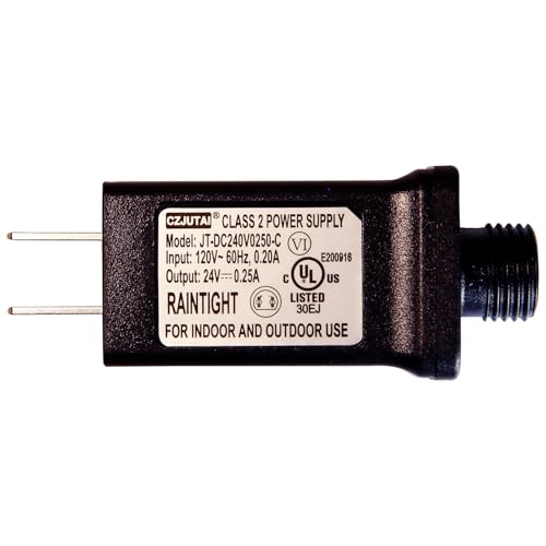 JT-DC240V0250-C 24V LED Power Adapter(Input: 120V AC, 0.20A | Output: 24V DC, 0.25A), IP44 Waterproof, UL Listed Class 2 Power Supply - Replacement for Damaged Christmas/Halloween Light Transformers