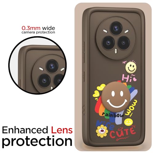 Image of Pikkme Back Cover for Realme 14 Pro Plus 5G | Soft Silicone| Cute Rainbow Smile & 3D Cartoon Flower Design | Shockproof Raised Camera Protection Bumper Case (Brown)