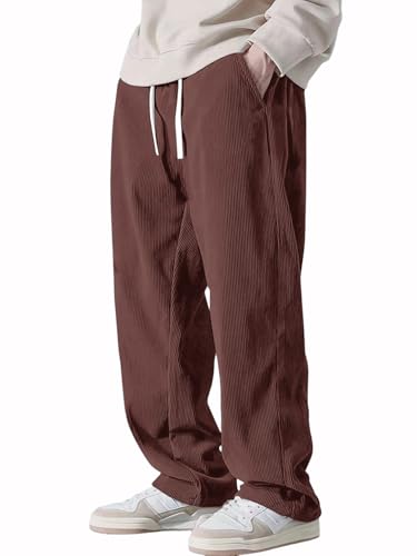 Image of Pinkmint Men's Stretchable Ribbed Track Pants | Poly Lycra Relaxed Fit Trousers | Elastic Waist Drawstring Joggers | Casual, Gym, Lounge Wear for Men