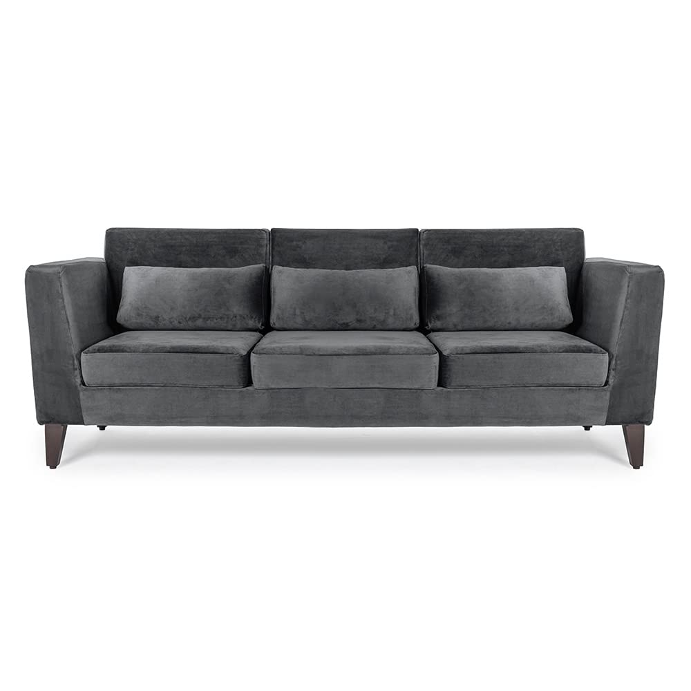 Wakefit Sofa Set | 3 Year Warranty | Sofa 3 Seater, 3 Seater Sofa for Living Room, Wooden Sofa Set, Couch Sofa for Living Room, Sofa for Living Room - SnoozePro(Fabric-Velvet : Space Grey)