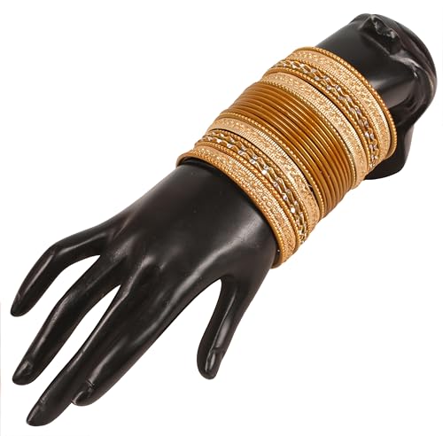 Touchstone Indian Metal Bangles for Women Gold Alloy Bracelets desi 2 Dozen Bangle Collection Bollywood Women's Jewelry Set Multi Stacking Wide Chunky Textured Golden Set of 24 in Gold or White Tone3