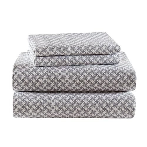 Sleep Philosophy True North Cotton Sheet Set Cozy Print 100% Cotton Flannel Sheets Bedding Set, Oversized Sheets, Deep Pocket Fits Up to 14" Mattress Cal King Bed Sheets Cal King Snowflake 4 Piece
