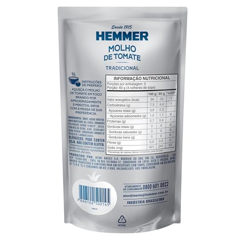 Hemmer Molho De Tomate Tradicional 300G