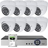 Evertech 8 Channel High-Definition Security Surveillance System with 8 pcs Indoor & Outdoor Dome Cameras 2.8-12mm Adjustable Zoom Lens 2TB HDD Memory