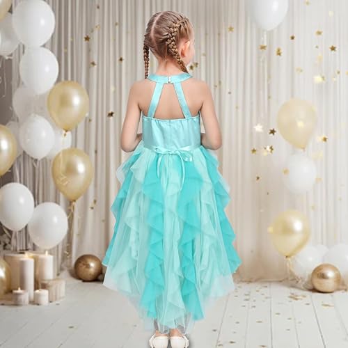 Sunny Fashion Girls Halter Dress Purple Pleated Tiered Sequin Pageant Hi-lo Hollow Back4