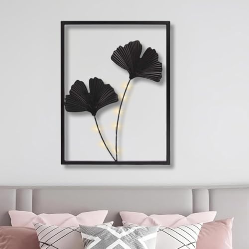 Décoration murale de feuilles métalliques LED et cadre noir pour intérieur - 3