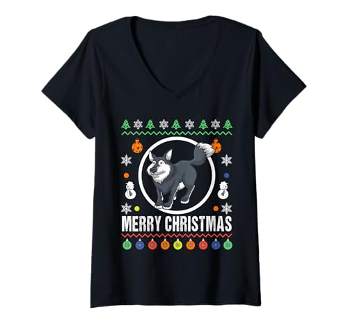 Womens Merry Christmas Wolves Ugly Sweater Xmas Knit V-Neck T-Shirt