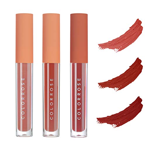COLORROSE 3 Pcs Matte Liquid Lipstick Set, Waterproof Long Lasting Non-Stick Velvety Liquid Lip Gloss Beauty Cosmetics Set,Pigmented Lip Makeup Gift Sets for Girls and Women