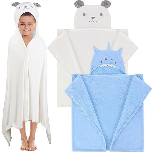 Image of Preboun 2 Pcs Hooded Towel for Kids 27.5 x 50 Inch Large Size Kids Bath Towel for 3-10 Yrs Soft Kids Hooded Bath Towel Absorbent and Kids Bathrobe Blanket for Boys Girls