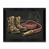 Framed Canvas Wall Art Heroic Firefighter Boots and...