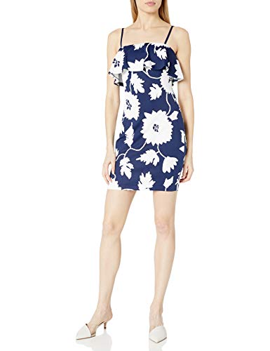 Image of GUESS Women's Navy and White Puffed Printed Scuba Dress