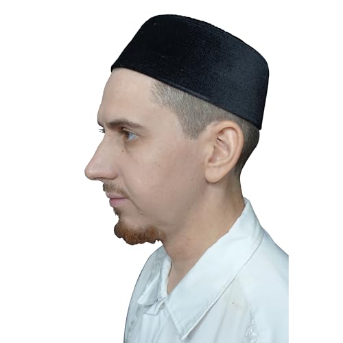 TheKufi Black Rigid Velvet Kufi Hat Turkish Chechen Style Takke Prayer Cap (XXL -24" (61cm))