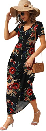 Image of GRECERELLE Womens Summer Long Maxi Dresses 2026 Short Sleeve V Neck Casual Button Dress with Pockets