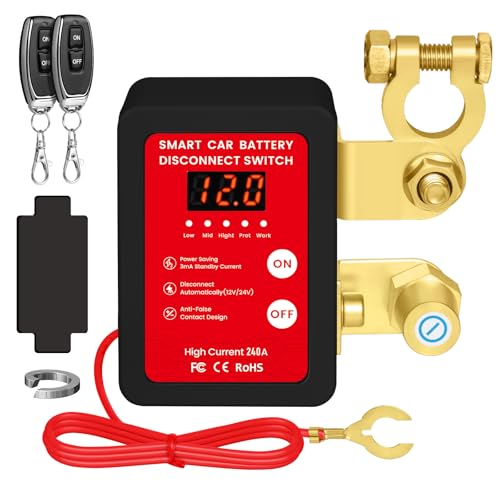 Desconectador de Bateria Coche, 12V 240A Corta Corriente Bateria Coche, Interruptor de Desconexión de Batería Remota con 2 Telecontrol, Interruptor de Batería para Coche Camión RV ATV (Black)