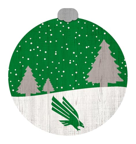 Fan Creations NCAA North Texas Mean Green Snow Scene Ornament – 3.5″ Rustic MDF Christmas Tree Decoration