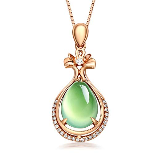 Collier en or rose et jade naturel véritable sculpté de diamants brillants pour femme élégante