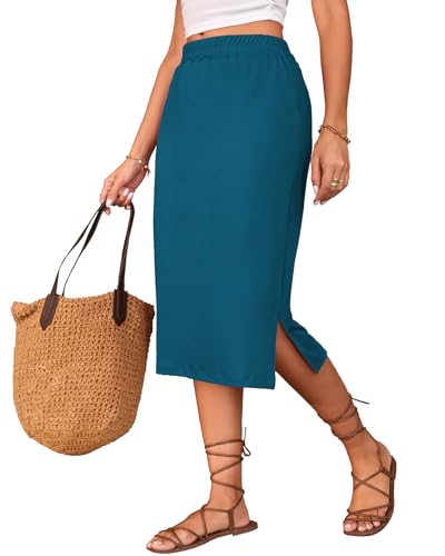 Image of Naggoo Midi Skirts for Women Summer Elastic High Waisted Side Slit Long Skirts