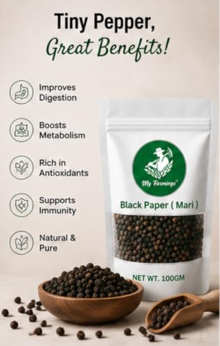 Image of My Farmingo Premium Black Pepper Whole (Mari) | 100g Fresh Pure Spices Strong Aroma And Rich Flavor For Daily Cooking | Size 100GM Pack of 2