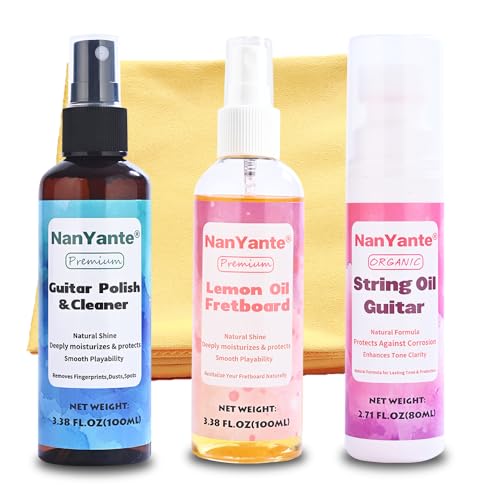 Nan Yante Guitar Cleaning Care Kit | 100ml Polish&Cleaner + 100ml Lemon Oil + 80ml Rust Prevention Oil | All-in-One Guitar Care Bundle with Free Microfiber Cloth | Pro-Grade Cleaning & Protection