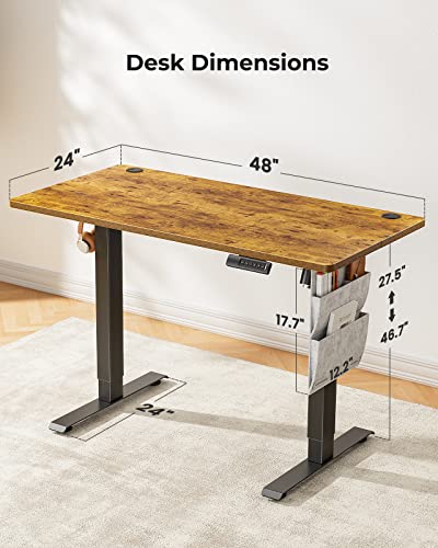 Image of Marsail Electric Adjustable Height Standing Desk with Storage Bag, 48 * 24 inch Sit Stand Up Desk for Home Office,Computer Gaming Workstation, 4 Memory Height Settings,Cable Manager, and Headphone Hook