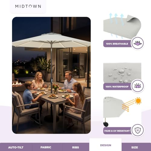 Image of Midtown Umbrellas LED Swilt - 8 Ft Solar LED Patio Umbrella, Off Cream