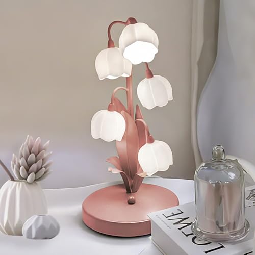 Flower Table Lamp, Vintage Bedside Reading Light with G4 LED Bulbs, 5 Lily of The Valley Design, 3 Colour Modes, Ideal for Bedroom, Living Room, Office Decoration