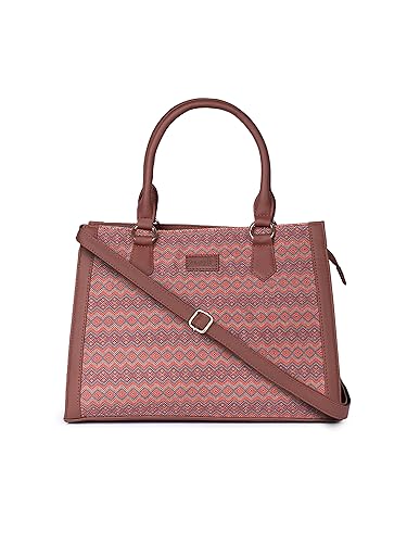 Image of ZOUK Printed Jute Handcrafted Vegan Leather Multicolor Women's Satchel Bag | Ladies Purse Handbag | Double Handle Detachable Strap