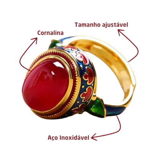 Anel Ajustável Pedra do Fogo Cornalina Feminino - Calor, Paixão e Positividade + Bolsa de Veludo