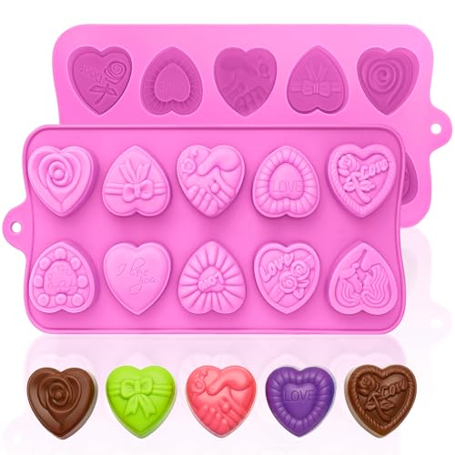Image of HKNMTT Heart Molds Silicone Valentine's Day Chocolate, Small 10 Love Conversation Shapes Truffle Gifts Bite Size 3D Rose Candy Mould Gummy Jello Gelatin Cute Wax Melt Ice Cube Handmade Soap DIY Making