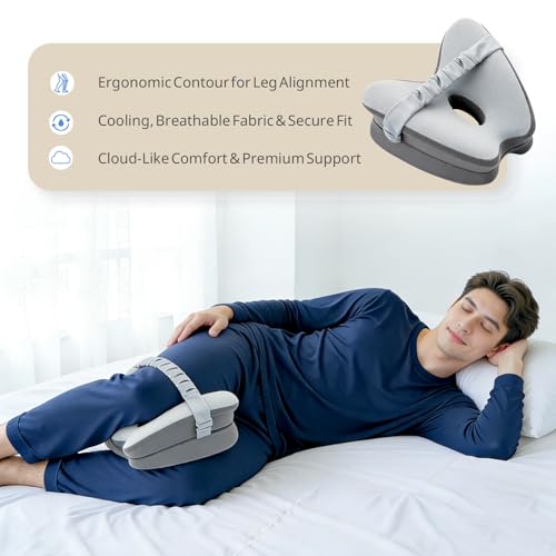 Uniepoch Memory Foam Knee Pillow for Side Sleepers, Gary with Adjustable Strap for Hip & Spine Alignment, Relieves Sciatica, Back & Joint Pain, Leg Cushion for Comfortable Sleep by Uniepoch - Image 3