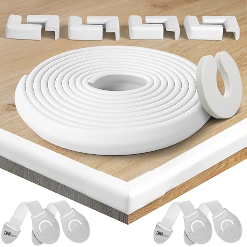 HAPPY CHLEA® Paraspigoli per Bambini in Gomma con Tecnologia Schiuma Attiva, Kit da 6,4 M Totali di Protezione tra Paracolpi, 8 Paraspigoli Angolari e 4 Blocca Cassetti + 1 Fermaporta (Bianco)