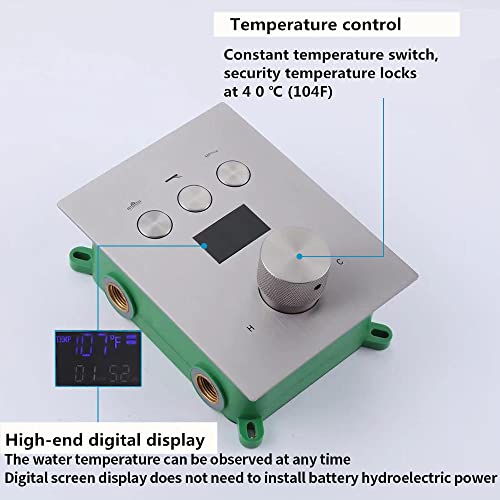 Brushed Nickel 3 Way Shower Diverter Valve Ayivg Thermostatic Shower Mixing Flow Control Valve Temperature Display Shower Rough-In Mixer Valve Kit Can Use All Options At A Time #TOP3