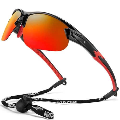 Image of BIRCEN Mens Polarized Sunglasses for Sports: TR90 Lightweight Sun Glasses Wrap Around Shades for Fishing Driving Cycling