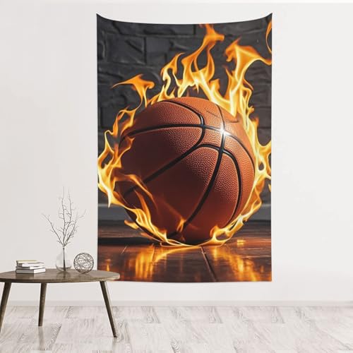 Tapisserie basket-ball en feu pour deco de chambre dadolescent et salon