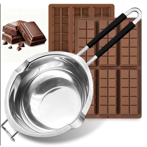 WIIYENA Olla doble de acero inoxidable con moldes de silicona de grado alimenticio para chocolate, 1200 ml