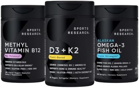 Multivitamin Pack - Vitamin D3 + K2 w/Coconut Oil 5000iu + Vitamin B12 as Methylcobalamin 5000mcg + Omega-3 Fish Oil 1250