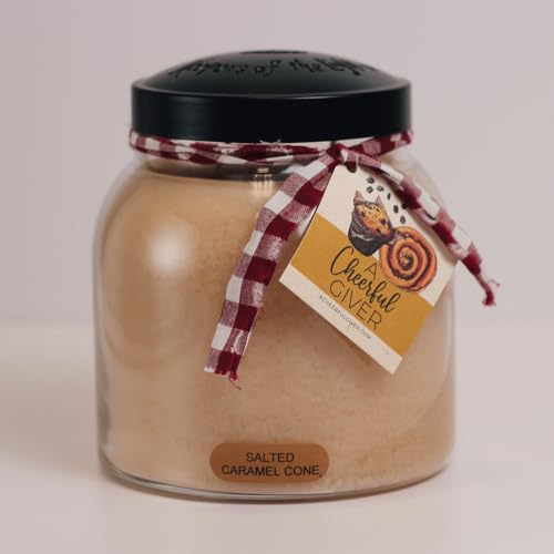 A Cheerful Giver Salted Caramel Cone 34oz Papa Scented Candle Jar with Lid Keepers of The Light 155 Hours of Burn Time, Gift for Women, Orange Deal