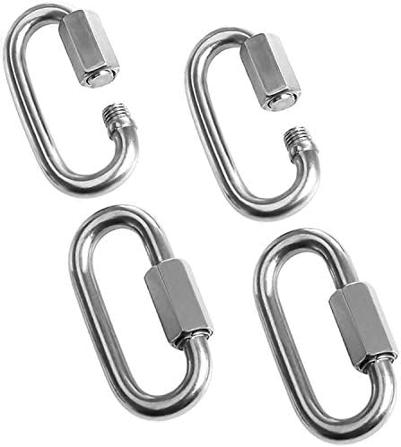 Acrux7 5/16" D Shape Locking Chain Carabiner Clip, 4 Pack Heavy Duty Threaded Quick Link Oval Screw M8