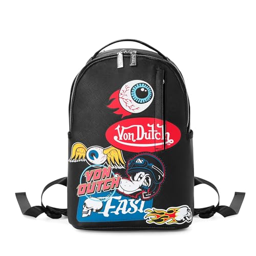Von Dutch Small Backpack – Stylish Multi‑Purpose Backpack with Front Zip Pocket, Adjustable Straps, and Durable Design (Multi-Flying Eye)